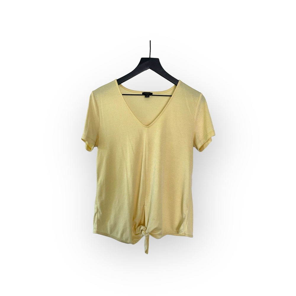 Ann Taylor factory yellow short sleeved top with knot at waist